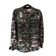 Social Standard by Sanctuary Camo Tie Dye Bleached Splatter Button Up Shirt Sz S