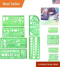 6 Pieces Clear Green Plastic Measuring Templates for Precise Geometric Drawings
