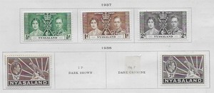 5 Nyasaland Protectorate Stamps from Quality Old Antique Album 1937
