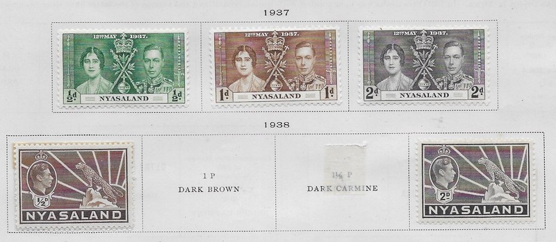 5 Nyasaland Protectorate Stamps from Quality Old Antique Album 1937