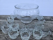 Jeannette Glass Fruit Pattern Punch Bowl w/ 15 Cups
