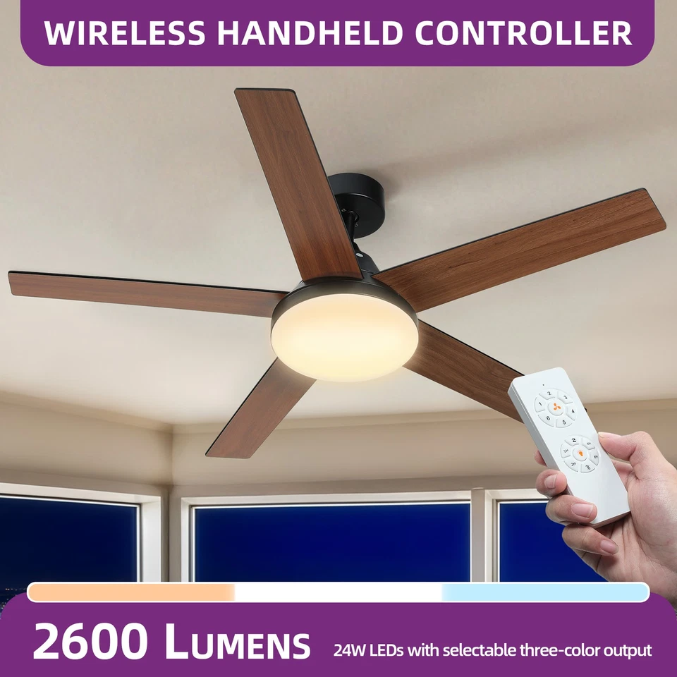 52" Ceiling Fan 5 Reversible Dual Finish Blades w/Quiet DC Motor for Living Room - Image 4 of 4