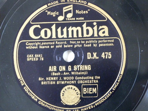 78rpm 12" HENRY WOOD ORCH. bach air on G string / gavotte in E
