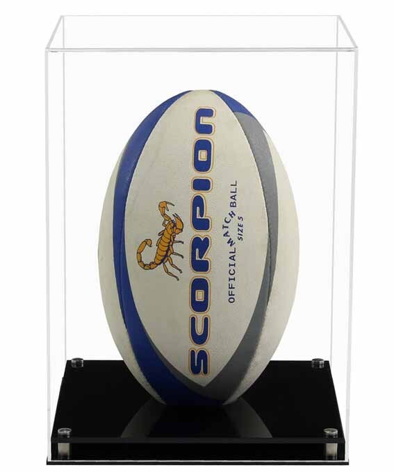 Vitrine surélevée ballon de rugby en acrylique transparent pour collectionneur