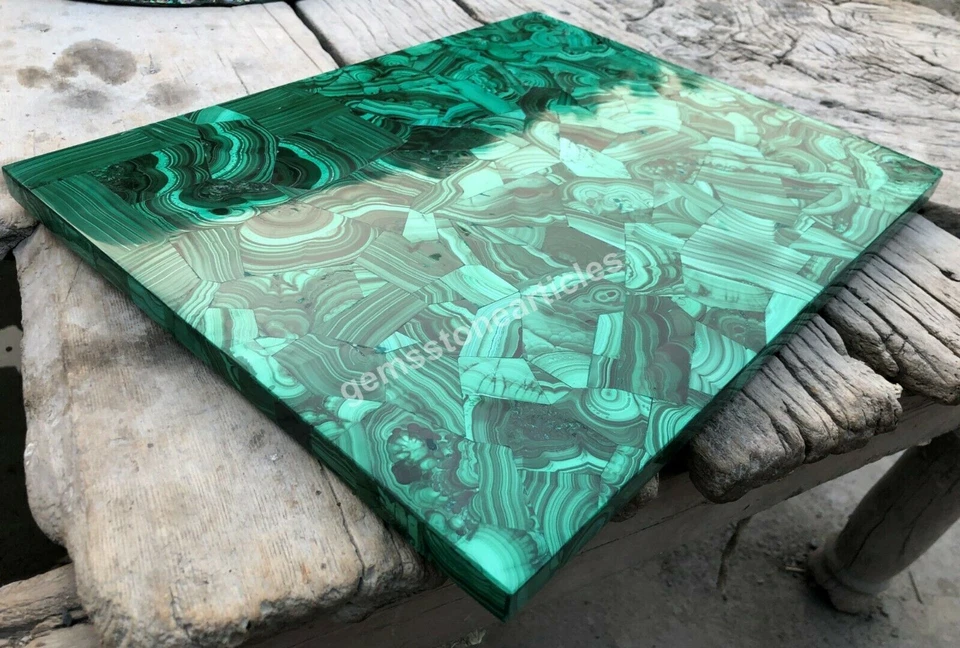 Semi Precious Marble Malachite Coffee Table Top Handmade Decor Christmas Gifts - Image 2 of 4