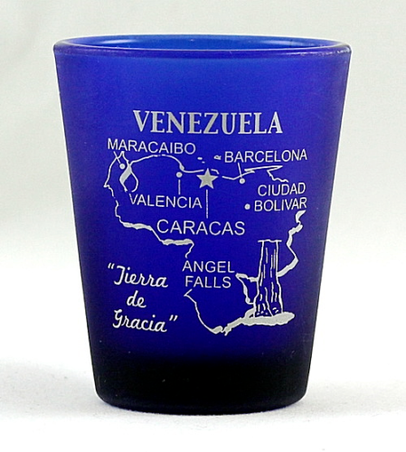 VENEZUELA COBALT BLUE FROSTED SHOT GLASS SHOTGLASS - Afbeelding 1 van 1
