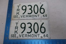Vermont License Plate Tag VT Truck Pair Set 1964 64 9306
