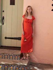 Free People Natalya Solid Square Neck Midi Dress in Tomato Red Size S