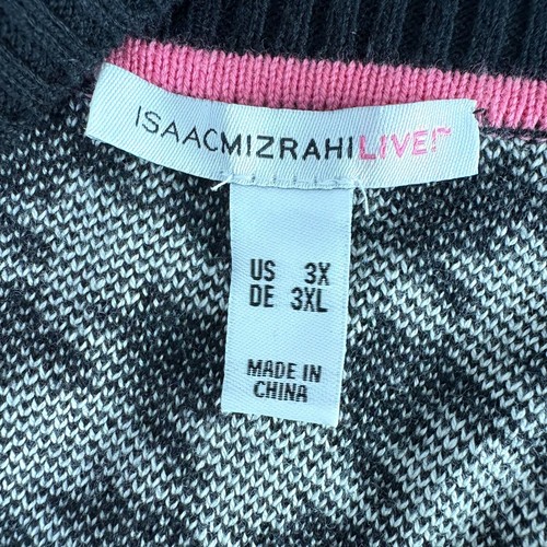 Isaac Mizrahi Live Jacquard Cardigan Size 3X Black White Houndstooth Open Long - Picture 5 of 12
