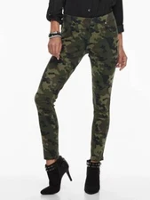 Utopia by Hue Green Camo Denim Moto Skimmer Leggings Sz Small UT18138H