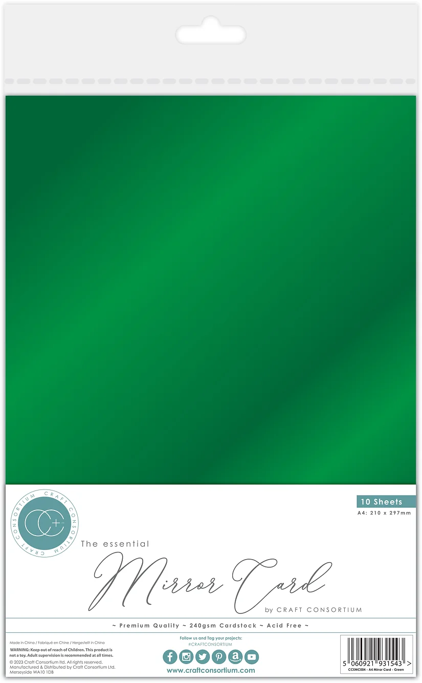 Craft Consortium A4 Mirror Card Green 10 Sheets Christmas Birthday Card Making