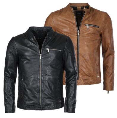 Maze Herren Lederjacke Berwick Übergangsjacke Biker Look Reißverschlusstasche
