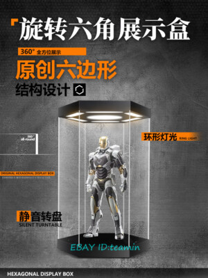 Custom 1/6 Scale Action Figure Hexagon LED Acrylic Turntable Display Case Box