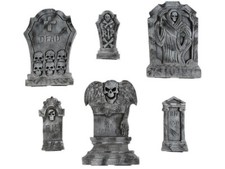 Set of 6 Halloween Tombstones Graveyard Cemetery Props Haunted House 6.5" to 21"