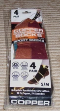 Copper Infused Sport Crew Compressed Socks 4 Pair Colors Men 5-9, Women 6-10 New