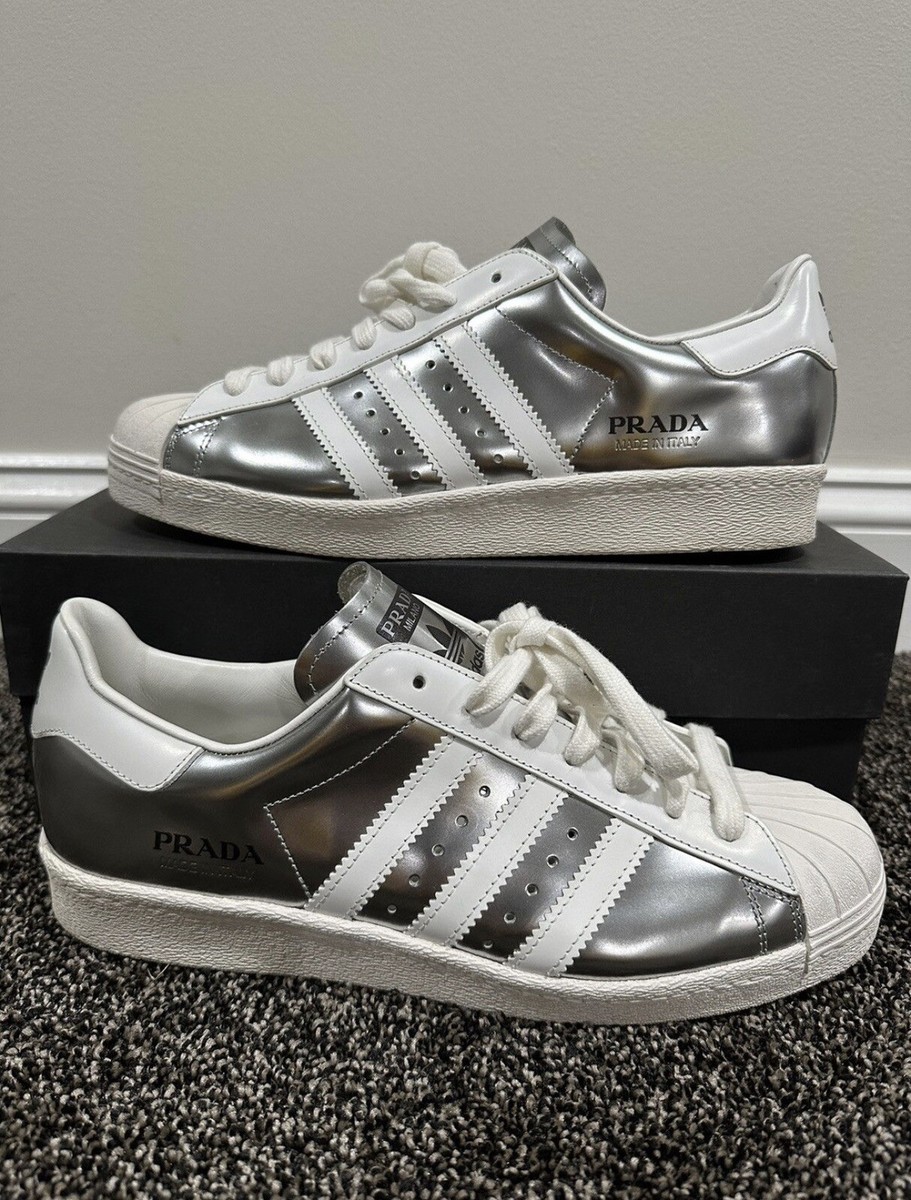 Prada x Adidas Silver White Superstar Shell Low Top Sneakers | eBay