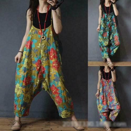 Ethnic Floral Printed Dungarees Baggy 