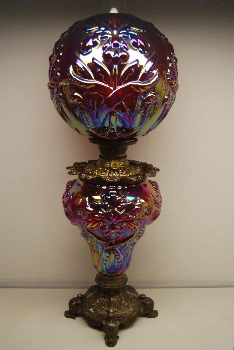 CARNIVAL GLASS FENTON GWTW IRIDESCENT MARYGOLD OIL KEROSENE