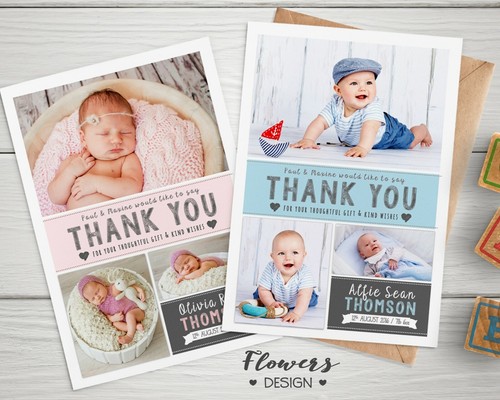 Personalised Baby Thank You Cards - Birthday - Christening + Envelopes (B1) - Picture 46 of 71