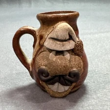 Miniature Ugly Face Funny Mug 3D Glazed Stoneware Mustache Hat 2.5"