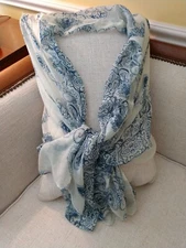 Blue White Scarf Wrap - 30 x 64 inches