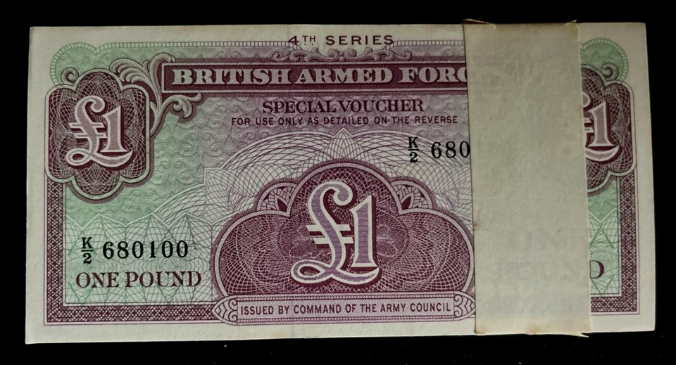 GREAT BRITAIN 1 POUND M-36 1962 BUNDLE 100 BRITISH ARMED FORCE MILITARY UNC NOTE - Image 4 of 4