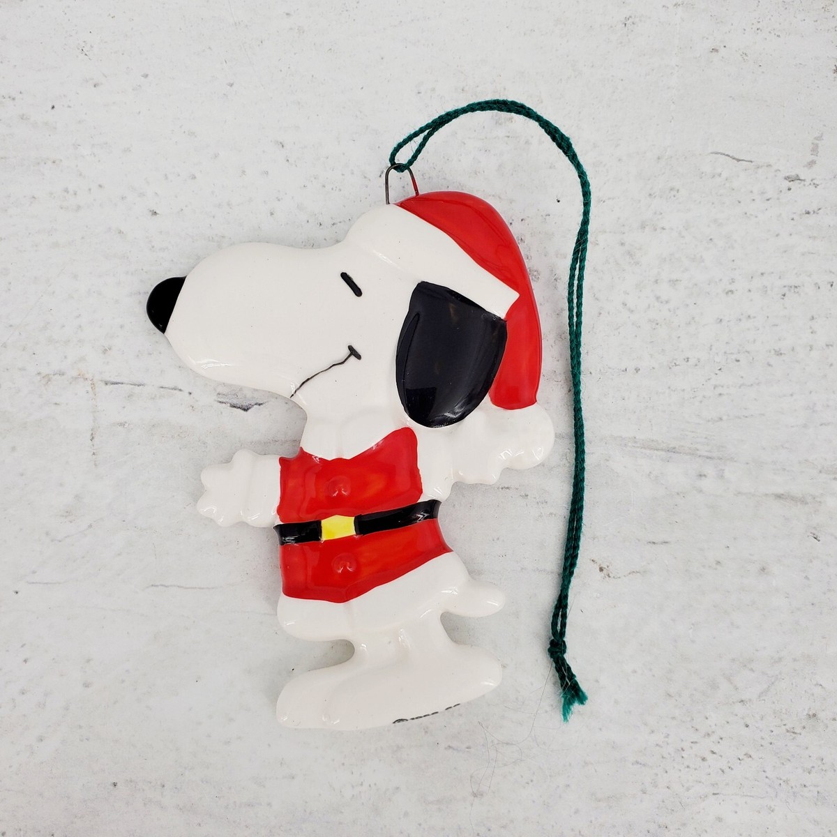 Vintage Peanuts Gang Snoopy Snoopy Flat Ceramic Christmas Ornament