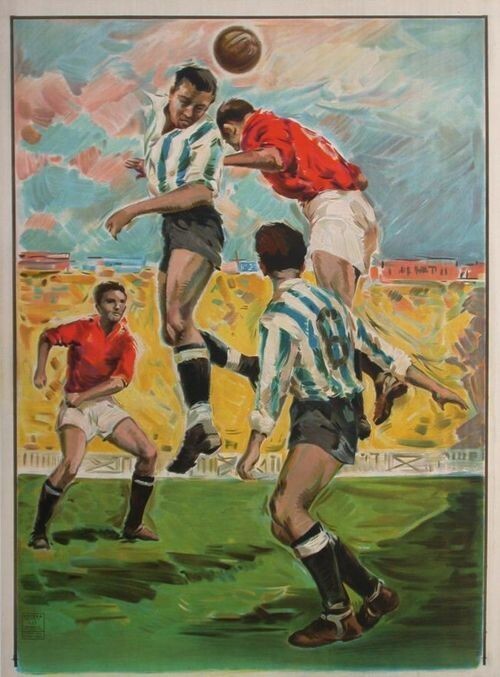 Toile tableaux football vintage 50x70 cm impression d'art premium en lin