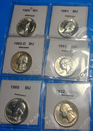 Six - Uncirculated Washington Quarters 90% silver