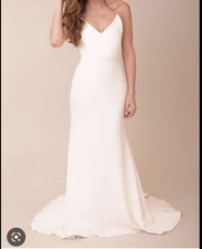 Alexandra Grecco Lewis Wedding Dress Gown 2 Ivory Silk V Neck Train Modern Chic