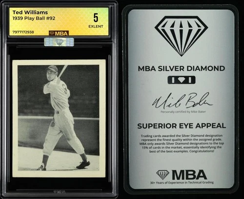 1939 Play Ball: # 92 Ted Williams MBA 5 EX, Silver