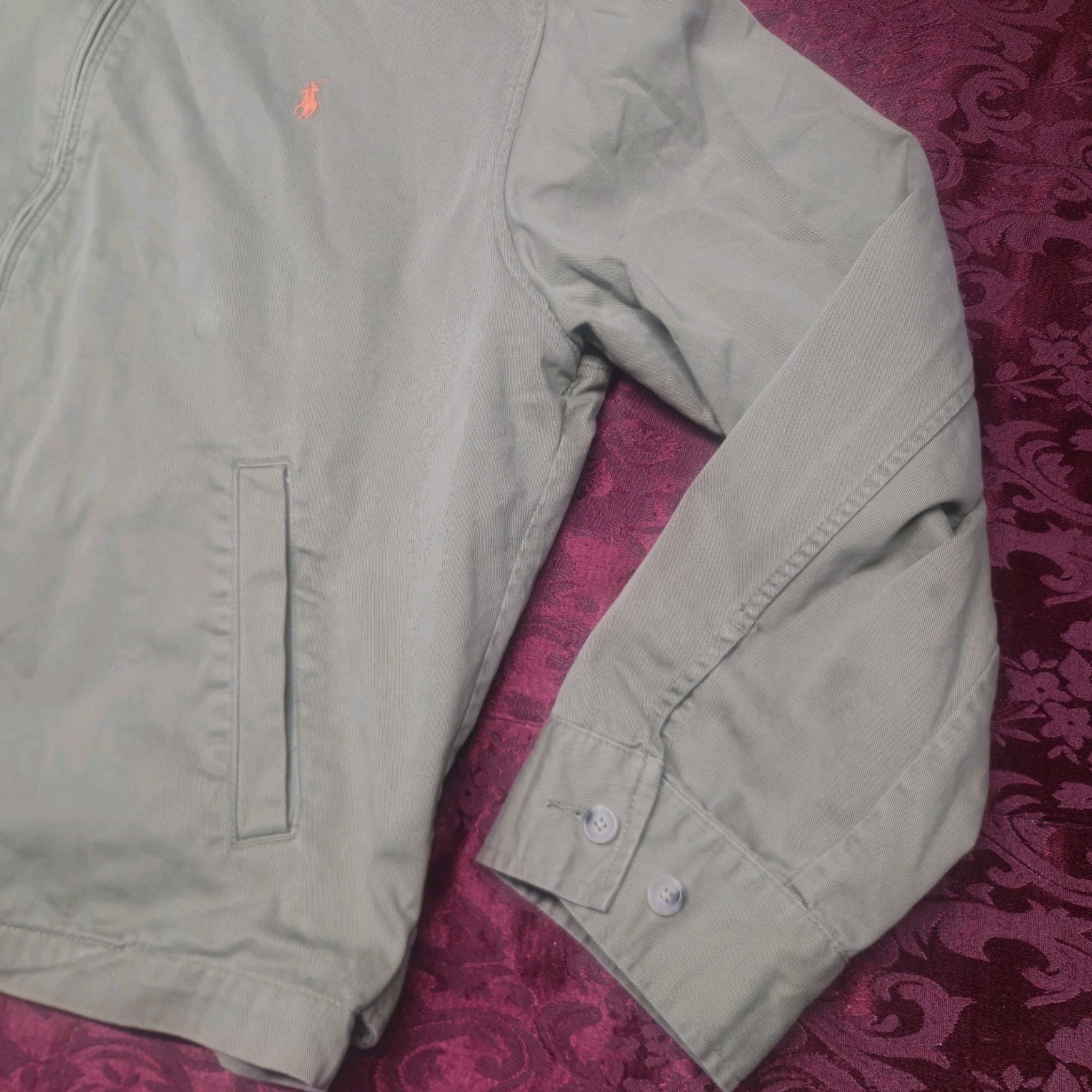 ​Polo Ralph Lauren Jacket XXL Men Tan Khaki Cotton Twill Full Zip Orange Pony image 3