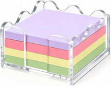 3X3 Inch Scalloped Acrylic Sticky Note Holder, Clear Cute Note Dispenser