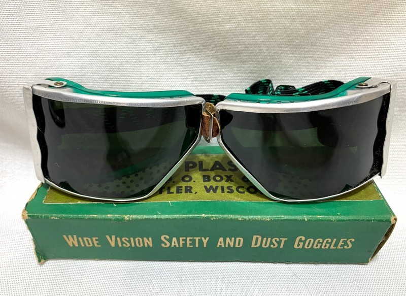 Vintage Unused Safety Goggles Glasses Green Lenses Tuffline Advance Metal Frames