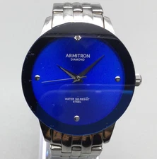 Armitron Diamond Watch Mens 42mm Blue Dial Silver Tone New Battery 7.5"