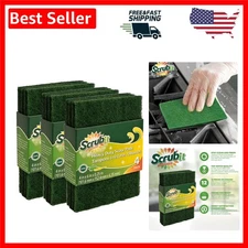 Heavy Duty Green Scouring Pads - Reusable 12 Pack with Odor and Anti-Grease Tech