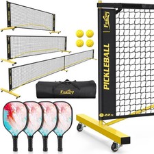 Fostoy Pickleball Set Net with 4 Paddles Pickleballs, 6FT/11FT/22FT  Portabl...