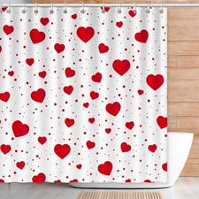 72" x 72" Valentine's Shower Curtain with 12pcs Hooks, Red Hearts Day Shower ...