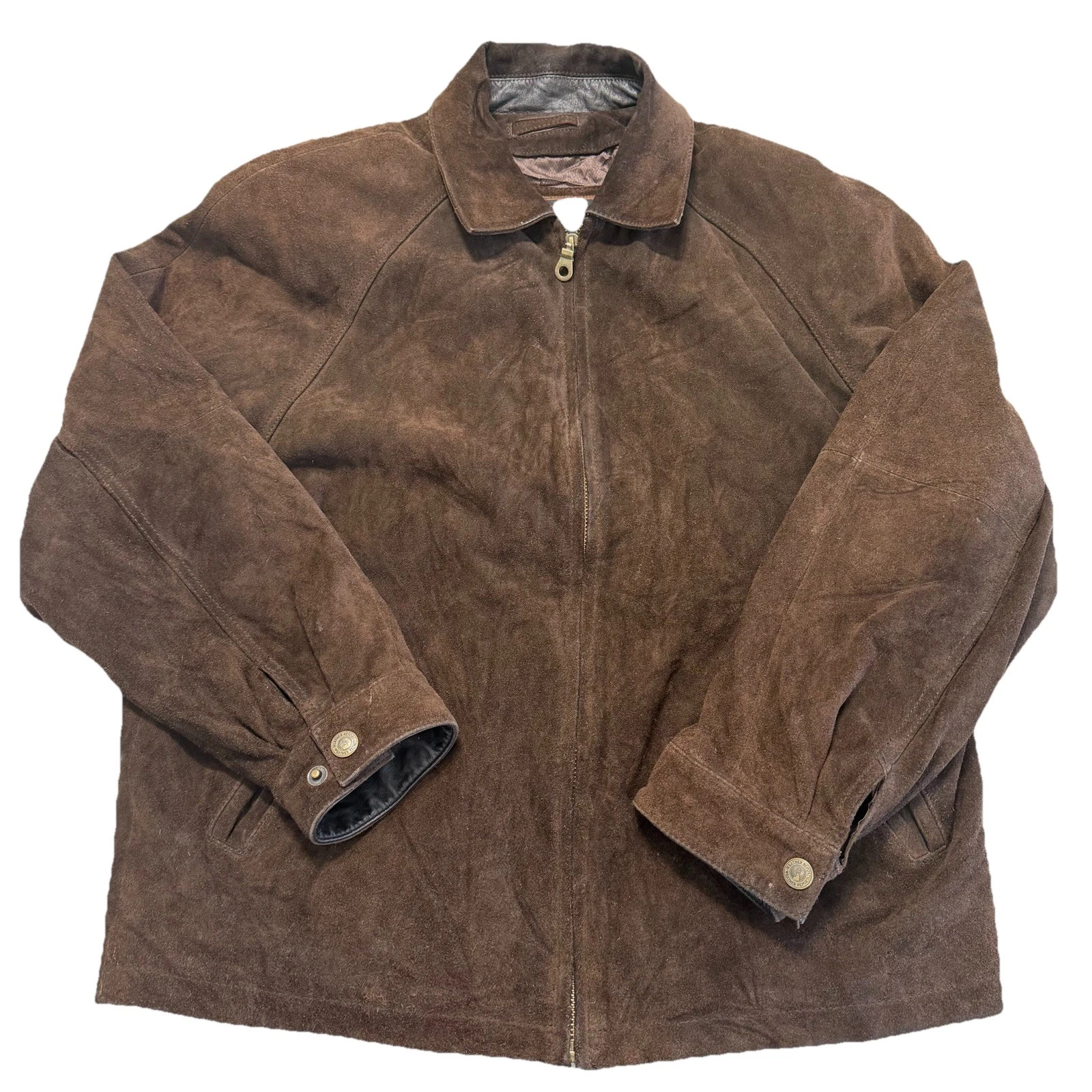 Weatherproof Weather Report Brown Suede Leather Jacket Mens Large Zip Coat