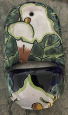 Vintage Talavera Mexican Pottery Hand Painted Wall Pocket Planter w Lilies