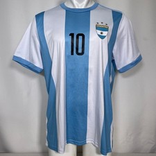 Lionel Messi #10 Argentina National Team White Striped Soccer Jersey Men's XL