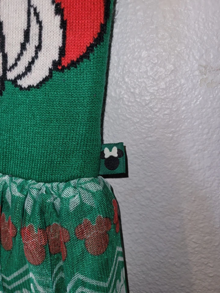 Vestido DISNEY Navidad MINNIE MOUSE Rojo Verde Tul Tejido Talla L Grande 10/12 Niñas  Foto 4 de 4