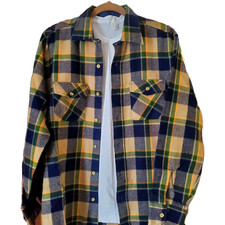 Vtg 1980's Streetwear Brushed Flannel Plaid Shirt Men's L Western Rockabilly EUC