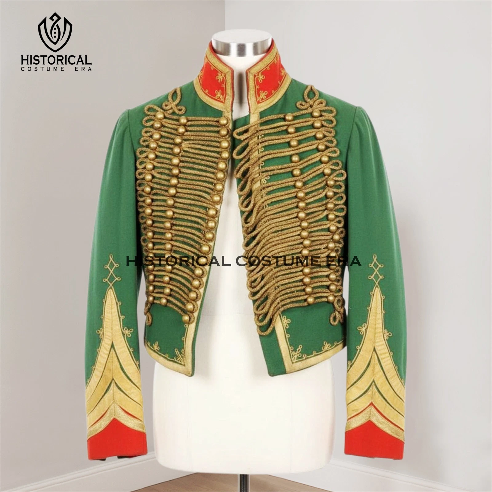 Men’s Green Wool French Hussar Jacket, Military Dolman Hussar Jacket
Opens in a new window or tab