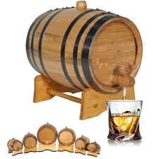 2 Liter Oak Aging Barrel with Wood Stand, Bung & Spigot - Mini Whiskey Barrel...
