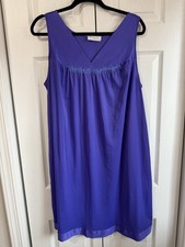 Vanity Fair XL Vintage Purple Nylon Sleeveless Nightgown 80 s Embroidered Flowy