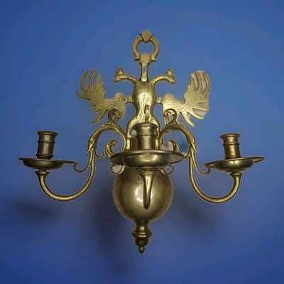 Ornate Brass Wall Sconce Candelabra Double Headed Phoenix Eagle Three Arm Holder