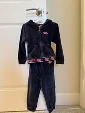 Juicy Couture Girls 3T Navy Velour Hoodie Pants Set, Zip Closure, Logo Accent
