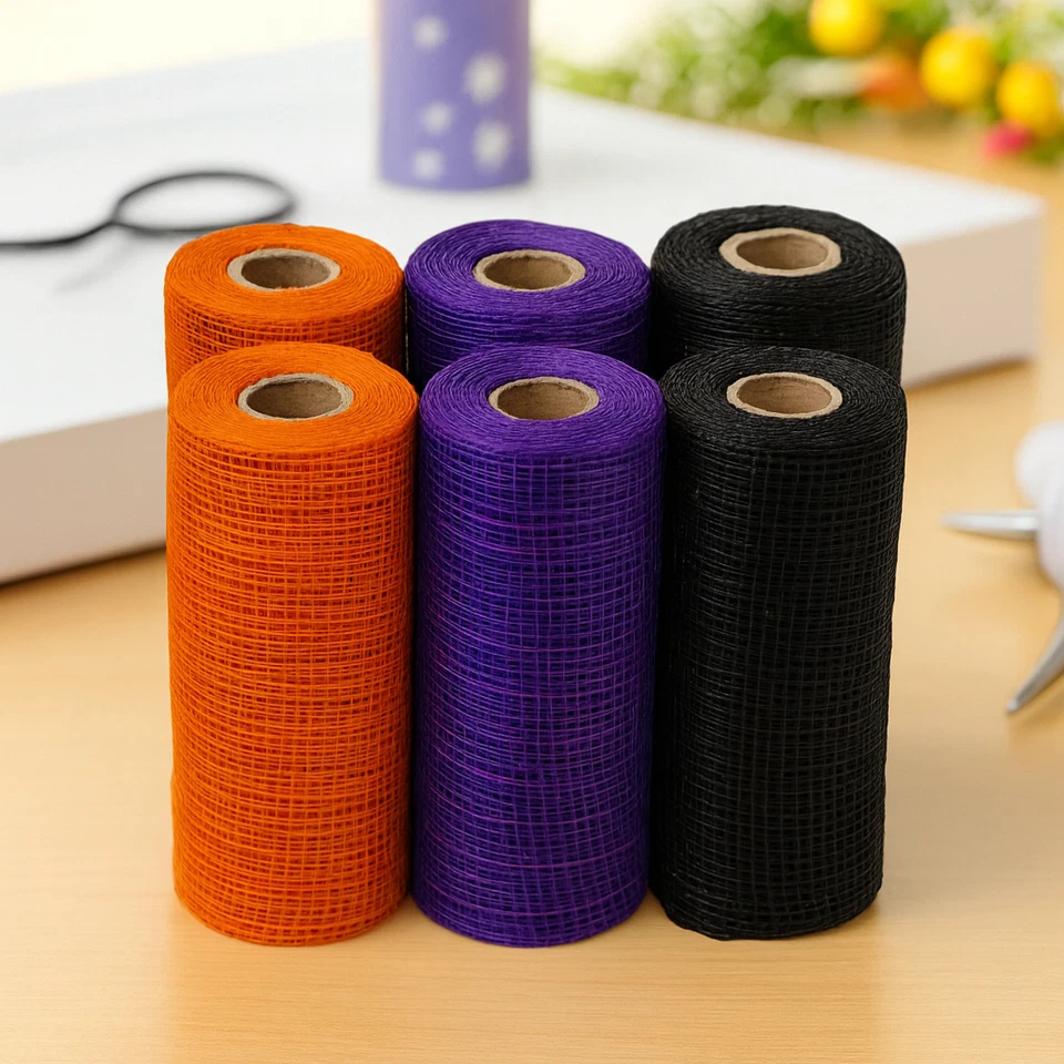 Halloween Deco Mesh Ribbon – 6 Rolls (6" x 5 Yds Each) Orange Purple Black - Image 3 of 3
