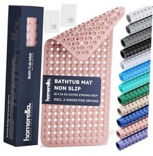 Bathtub Mat Non Slip 35x16, Incl. Hooks for 34.5" x 15.5" Rectangular Rose